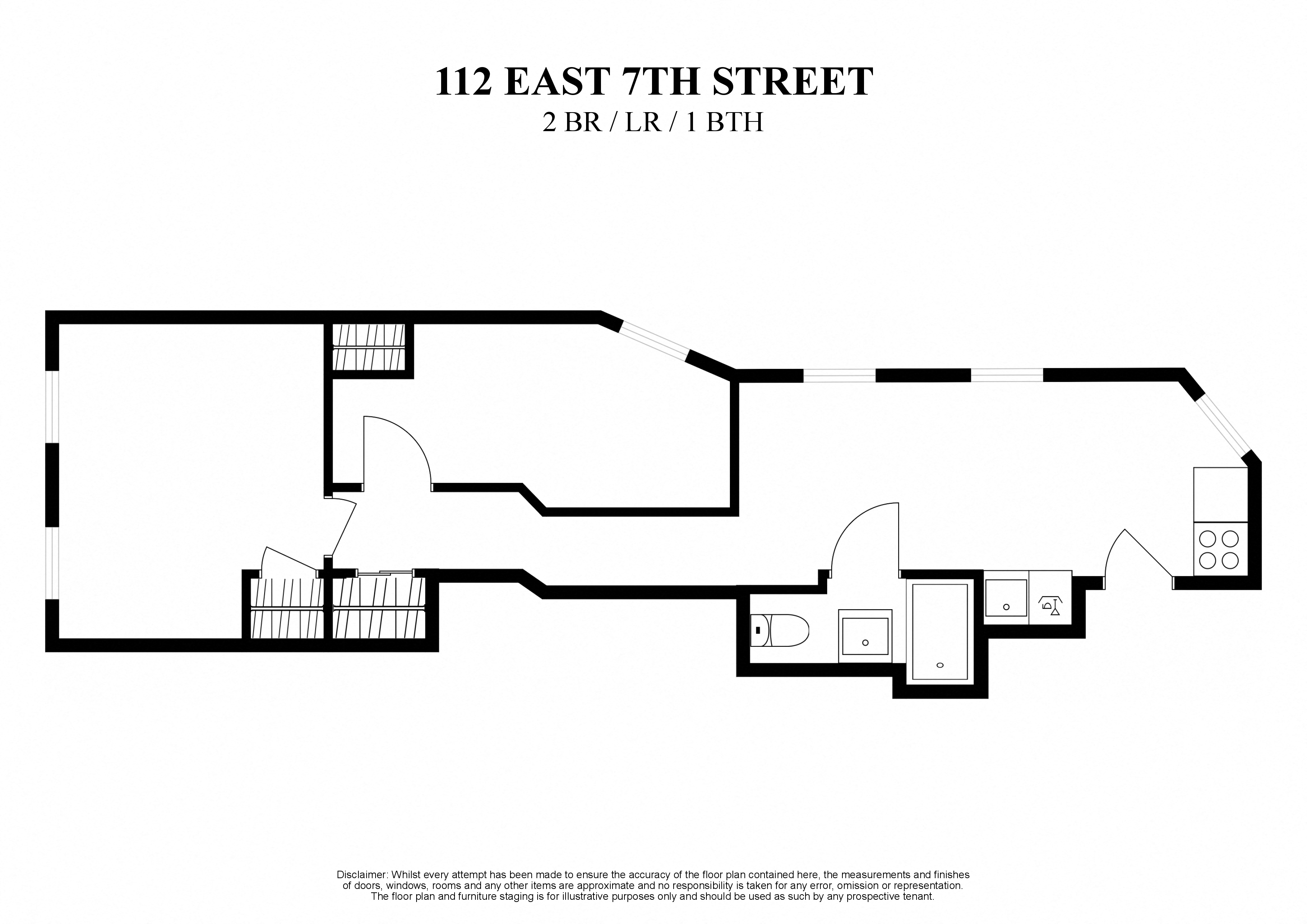 Floor plan for 2 beds, 1 bath, 450 sqft